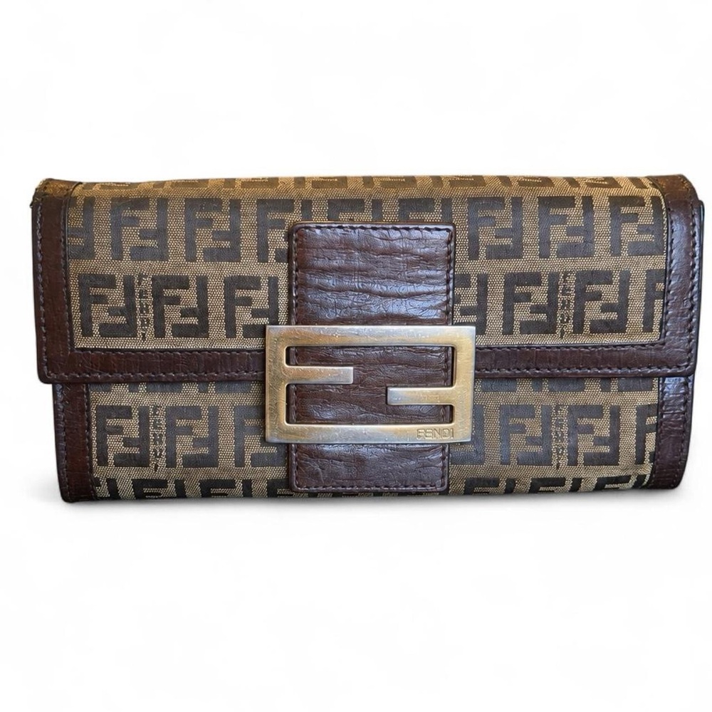 Fendi Zucca FF Monogram Continental Wallet Clutch Brown